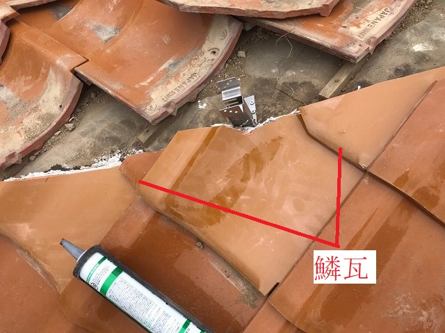 隅棟下の鱗瓦