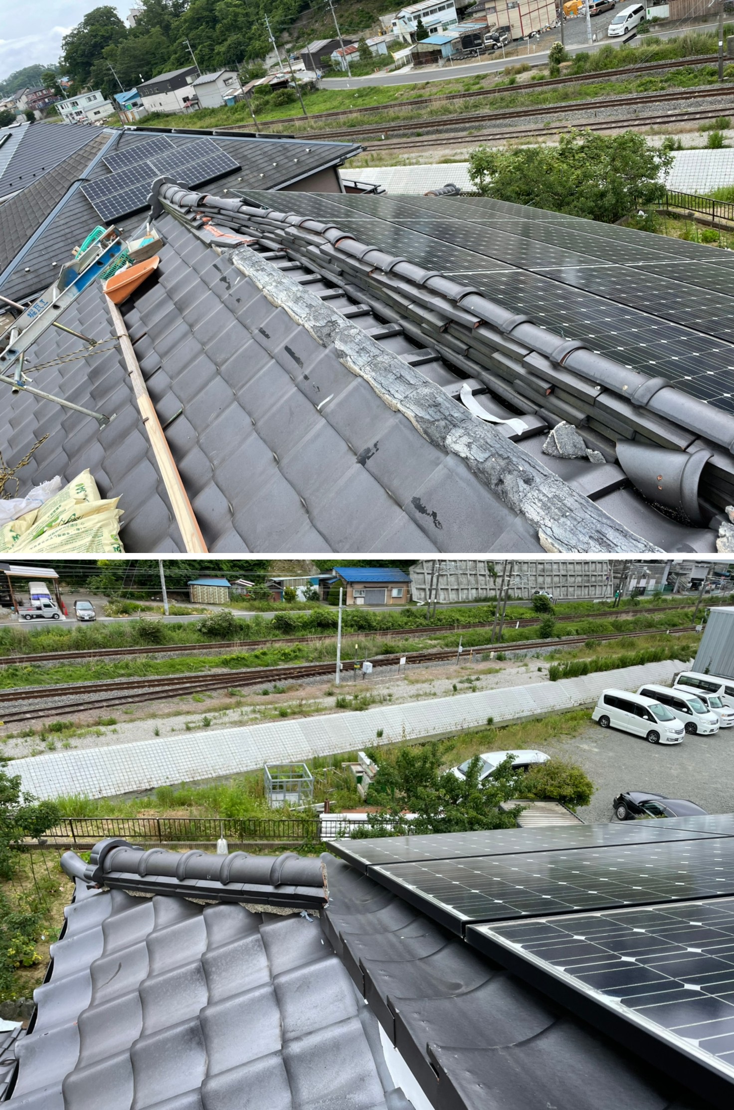 宮城県の地震で崩れた棟部を修理しました