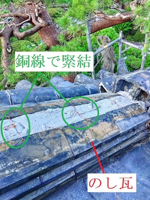 のし瓦を銅線で緊結